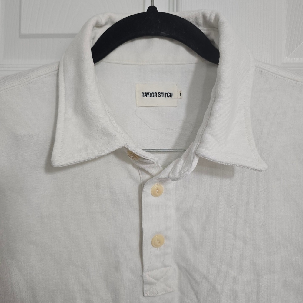 Taylor Stitch Mens White Recycled Cotton Blend Short Sleeve Polo Shirt Size 40 M - Picture 2 of 8